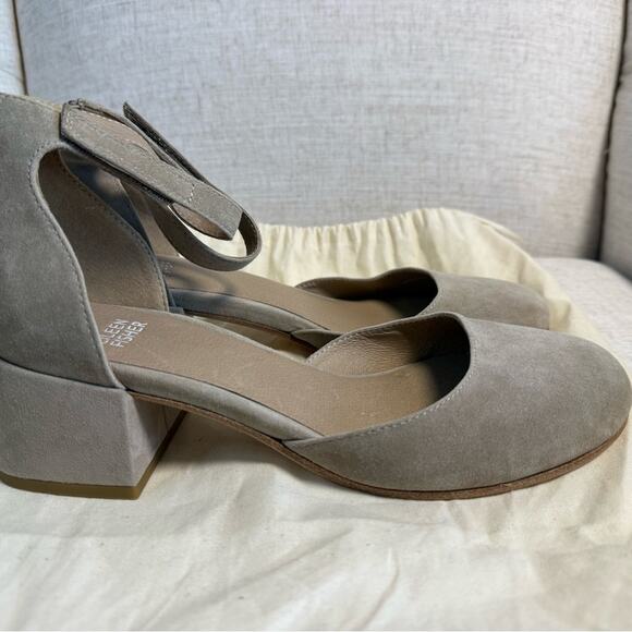Eileen Fisher Suede Dota Pumps Earth Tan Women’s Size 7.5 New Block Heel Leather - Picture 7 of 9